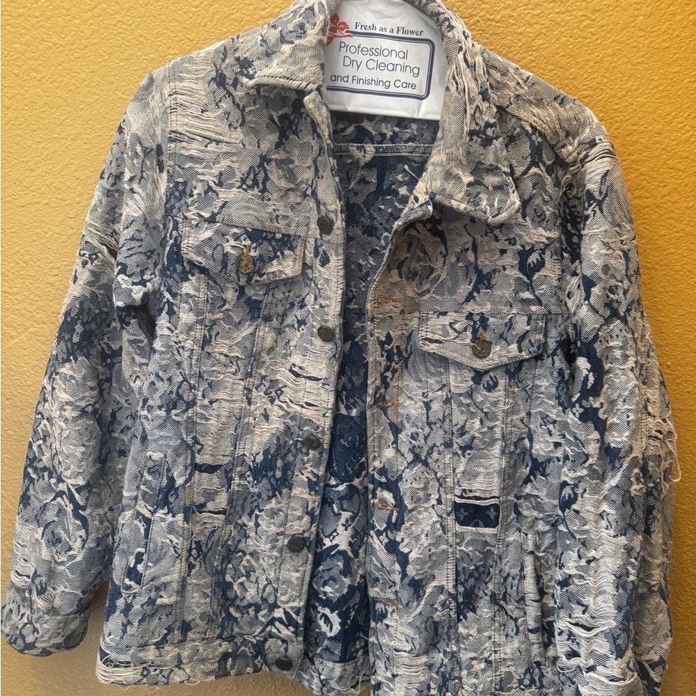 Louis Vuitton Distressed Blue Floral Jean Jacket